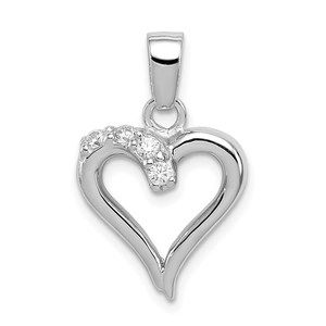 925 Sterling Silver Rhodium Plated CZ Heart Necklace Charm Pendant